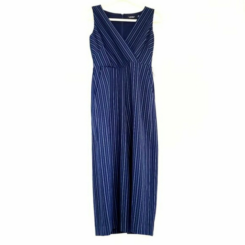 LAUREN RALPH LAUREN BLACK LABEL Navy Pinstripe Sleeveless Wide Leg Jumpsuit sz 2